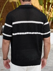 NEOREFINED 男士纯色前扣拼布短袖休闲针织毛衣 - 彩色 - 查看 2