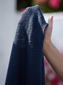 NEOREFINED 男士撞色条纹镂空针织短袖上衣短裤套装 - 藍色 - 查看 8