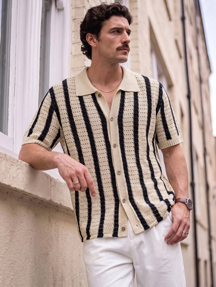 NEOREFINED Men's Contrast Stripe Short Sleeve Knit Sweater | SHEIN USA