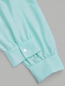 Sweetra 大尺碼極簡休閒白色 Polo 領長袖連身衣，修身收腰顯身材百搭襯衫，適合冬季 - 綠色 - 查看 7