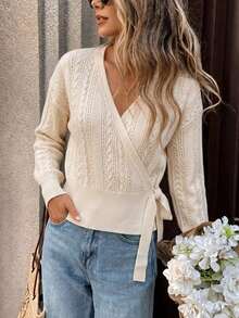 SHEIN PariChic Women Cardigans Brunch Diner Cream White Autumn French Elegant French Casual Brunch - Apricot - View 1