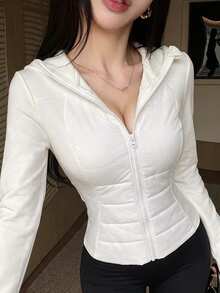 DAZY Women's Comfortable Minimalist Long Sleeve Hooded Padded Coat Fall Jacket - White - View 2