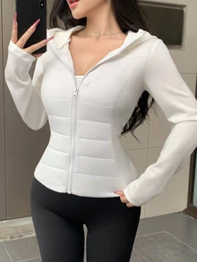 DAZY Women's Comfortable Minimalist Long Sleeve Hooded Padded Coat Fall Jacket - White - View 5