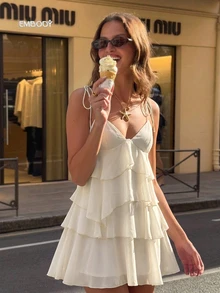 Aloruh 女款純色休閒派對與旅行迷你細肩帶洋裝 夏季海灘度假波希米亞熱帶風粉色洋裝 - 杏色 - 查看 5
