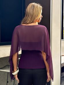 Aloruh Women's Solid Color Boat Neck Asymmetric Design Elegant Blouse - Purple - View 2