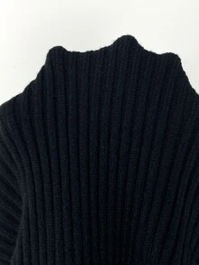 Aloruh 女款優雅高領深棕色蕾絲拼接短款針織洋裝，冬季女裝，秋季洋裝，冬季女款毛衣 - 黑色 - 查看 9