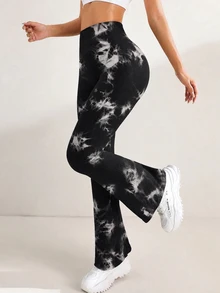 Slayform Women's High Waist Casual Athletic Baggy Fold Over Sports Black Sequin Flare Pants Gym Pilates Yoga Summer - Black - View 6