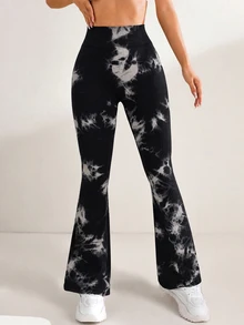 Slayform Women's High Waist Casual Athletic Baggy Fold Over Sports Black Sequin Flare Pants Gym Pilates Yoga Summer - Black - View 3