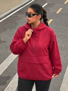 大尺碼女款純色休閒百搭日常連帽外套 秋季 - 櫻桃紅 - 查看 5
