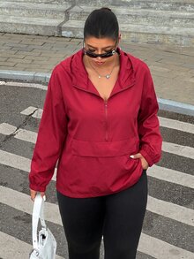 大尺碼女款純色休閒百搭日常連帽外套 秋季 - 櫻桃紅 - 查看 6