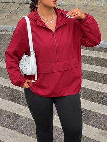 大尺碼女款純色休閒百搭日常連帽外套 秋季 - 櫻桃紅 - 查看 3
