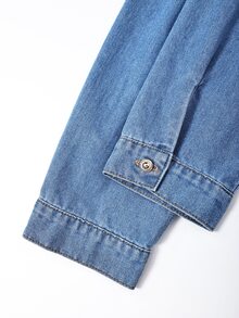 GlowEve Jaket Denim Kasual Wanita Lengan Panjang Model Puff dengan Kancing Tunggal - Biru - View 6