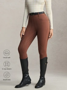 Activina Legging Berkuda Kasual Pinggang Tinggi Wanita Warna Cokelat, Kain Elegan, Sempurna untuk Olahraga Musim Gugur dan Musim Dingin, Pakaian Sehari-hari Sepanjang Musim untuk Latihan. - Hitam - View 2