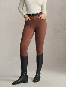 Activina Legging Berkuda Kasual Pinggang Tinggi Wanita Warna Cokelat, Kain Elegan, Sempurna untuk Olahraga Musim Gugur dan Musim Dingin, Pakaian Sehari-hari Sepanjang Musim untuk Latihan. - Hitam - View 6