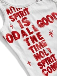 ROMWE Tank Top Wanita Gaya Punk Street Y2K Colorblock Slogan Huruf Distressed Musim Gugur/Dingin - Putih - View 11