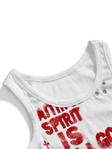 ROMWE Tank Top Wanita Gaya Punk Street Y2K Colorblock Slogan Huruf Distressed Musim Gugur/Dingin - Putih - View 10