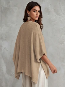 Linhara CURVE Plus Size Women Solid Color Knit Shawl Cardigan V-Neck Metal Button Suitable For Daily Casual Office Vacation Plus Size Women Cardigan Winter - Champagne - View 2
