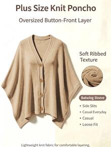 Linhara CURVE Plus Size Women Solid Color Knit Shawl Cardigan V-Neck Metal Button Suitable For Daily Casual Office Vacation Plus Size Women Cardigan Winter - Champagne - View 4