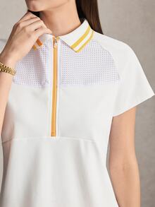 Activina 女款短袖半拉鍊運動 Polo 衫，白色與黃色，運動休閒風，適合健身、網球、高爾夫，透氣夏季款 - 橘色 - 查看 4