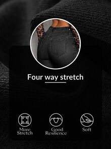 SHEIN Tall 中腰牛仔修身喇叭牛仔褲 - 黑色 - 查看 7