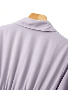 Formidée Plus Size Dusty Purple Long Dress Elegant Shirtdress With Collar Long Sleeves And Pleated Details Fall - Dusty Purple - View 9