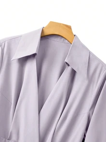 Formidée Plus Size Dusty Purple Long Dress Elegant Shirtdress With Collar Long Sleeves And Pleated Details Fall - Dusty Purple - View 10