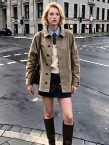 Struktiv Going Out Tops For Women, Collared Workwear Jacket, Long Sleeve Frog Button Loose Coat With Big Pockets, Street Look, Spring Autumn Olive Green - Khaki - View 9