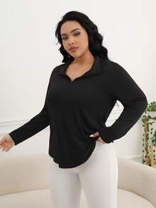 SHEIN Rhythm Era Plus Size Half Zipper Long Sleeve Sports T-Shirt Fall - Black - View 6