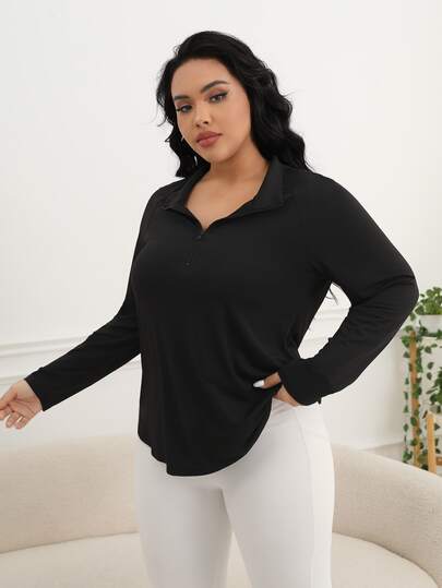 SHEIN Rhythm Era Plus Size Half Zipper Long Sleeve Sports T-Shirt Fall
