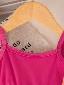 SHEIN Playful Pals 女嬰花卉印花吊帶洋裝 素色荷葉邊下擺 熱帶可愛鄉村風 夏季度假假日穿搭 橘色、亮粉色、白色花卉 - 彩色 - 查看 5