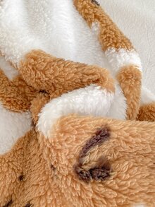 SHEIN Playful Pals 3pcs Toddler Baby Boy Fleece Pants Trousers Cute Sweet Brown Beige Bear Print Fuzzy Plush Cable Thick Holiday Winter Fall Christmas Elastic Waistband - Brown - View 4