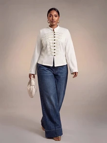 Zivah 2026 Spring/Summer Women Plus Size New Bold, Classy Feminine Style Tummy Control Fit Breathable Elegant Romantic Classic Court Style White Long Sleeve Blouse - White - View 6