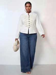 Zivah 2026 Spring/Summer Women Plus Size New Bold, Classy Feminine Style Tummy Control Fit Breathable Elegant Romantic Classic Court Style White Long Sleeve Blouse - White - View 5