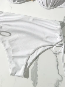 Swim Chiccia 粗肩帶模杯鋼圈聚攏比基尼套裝，側綁帶褲褲與海星飾邊 - 白色 - 查看 7