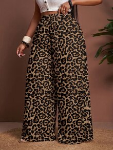 Veslaya 2026 Spring/Summer New Casual & Daily Wear & Beach & Bonfire Party Loose Plus Size Women Long Pants With Colorful Leopard Print Elements Fall - Brown - View 3