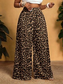 Veslaya 2026 Spring/Summer New Casual & Daily Wear & Beach & Bonfire Party Loose Plus Size Women Long Pants With Colorful Leopard Print Elements Fall - Brown - View 1