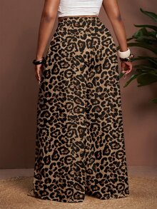 Veslaya 2026 Spring/Summer New Casual & Daily Wear & Beach & Bonfire Party Loose Plus Size Women Long Pants With Colorful Leopard Print Elements Fall - Brown - View 2