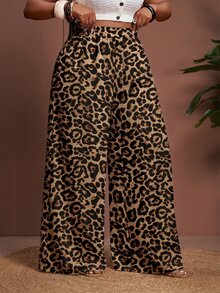 Veslaya 2026 Spring/Summer New Casual & Daily Wear & Beach & Bonfire Party Loose Plus Size Women Long Pants With Colorful Leopard Print Elements Fall - Brown - View 4