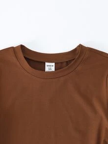 SHEIN Tweengirls 6件組 T恤與喇叭褲套裝 秋季上衣 羅紋長袖 黑色棕色套裝 冬季衣物 修身休閒運動服 - 彩色 - 查看 8