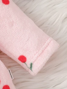 SHEIN 秋冬新生兒白色底可愛紅色櫻桃印花雙面法蘭絨抓絨蝴蝶結睡袍 - 粉色 - 查看 3