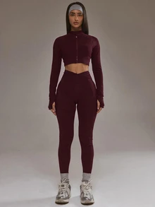 Musera Sport Cropped Zip Through BBL Jacket Only Padel Winter Activewear Sport Gym Workout - Burgundy - View 7