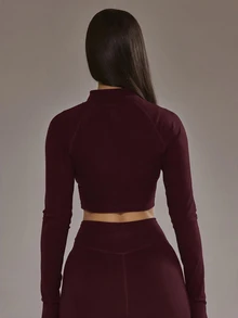Musera Sport Cropped Zip Through BBL Jacket Only Padel Winter Activewear Sport Gym Workout - Burgundy - View 3