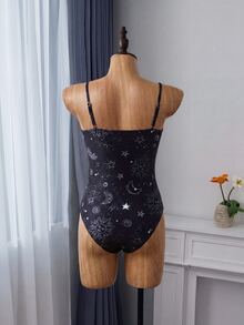 Swim Vcay Summer Beach Sun & Moon Print One Piece Swimsuit - Multicolor - View 4
