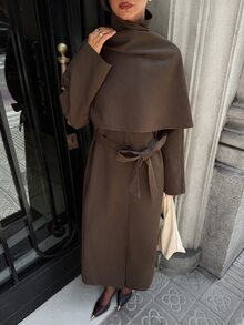 Aloruh Jaket Trench Coat Panjang Wanita Warna Polos, Modis untuk Kantor, Kasual, Elegan, Perjalanan Sehari-hari, Minimalis, Vintage, Gaya Kampus, Urban, Modern - Khaki - View 6