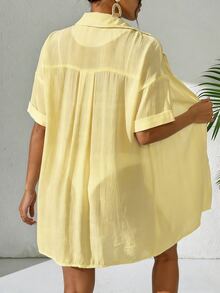 SHEIN Swim Women Simple Solid Color Short Sleeve Kimono , Summer Beach For Women , Long Beach Kimono - Light Yellow - View 2