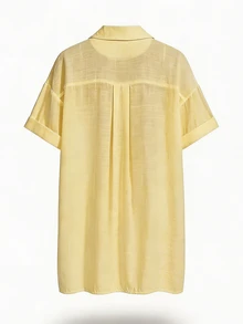SHEIN Swim Women Simple Solid Color Short Sleeve Kimono , Summer Beach For Women , Long Beach Kimono - Light Yellow - View 8