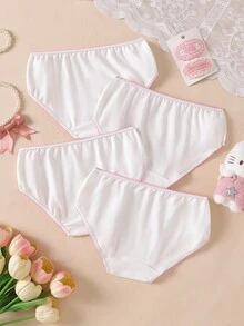 SHEIN 4pcs/Set Girls Toddler Young Girl Multi-Color Pink Crescent Moon Lace Trim Bow Solid Color Simple Sweet Preppy Style Triangle Panties Underwear - Multicolor - View 2
