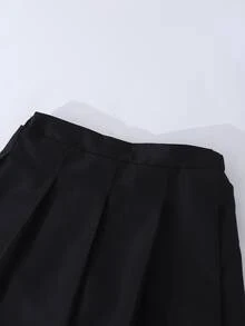 SHEIN Sweetra Young 女童百褶高腰裙褲，內建短褲 2 合 1 裙褲，黑色，夏季休閒校園風，開學季四季百搭服飾 - 黑色 - 查看 6
