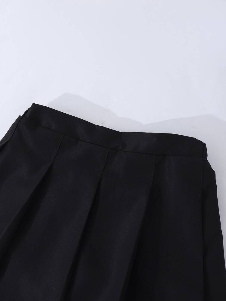 SHEIN Girls' Pleated High Waist Skirt With Built-In Shorts,2-In-1 Skort,Black,Summer,Casual,School,Back-To-School Versatile All Seasons Apparel - Black - View 5