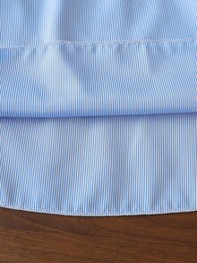 Elladie kids 女童休闲条纹方领喇叭裙，3D 花卉装饰，宽松 A 字裙，适合日常休闲、海滩、夏季 - 藍色 - 查看 7